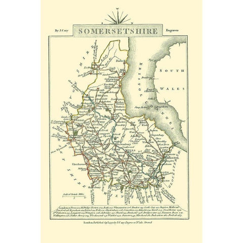 Somersetshire County England - Cary 1792 White Modern Wood Framed Art Print by Cary