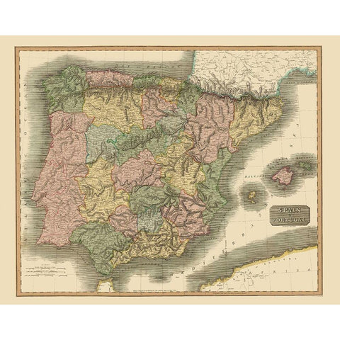 Iberian Peninsula Spain Portugal - Thomson 1817 Gold Ornate Wood Framed Art Print with Double Matting by Thomson