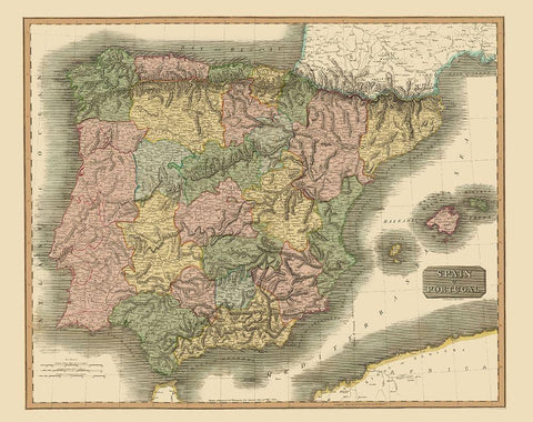 Iberian Peninsula Spain Portugal - Thomson 1817 White Modern Wood Framed Art Print with Double Matting by Thomson