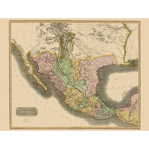 Spanish North America Mexico - Thomson 1814 Gold Ornate Wood Framed Art Print with Double Matting by Thomson