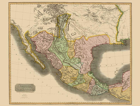 Spanish North America Mexico - Thomson 1814 White Modern Wood Framed Art Print with Double Matting by Thomson