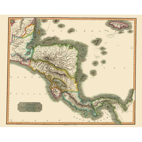 Southern Spanish North America - Thomson 1814 Gold Ornate Wood Framed Art Print with Double Matting by Thomson