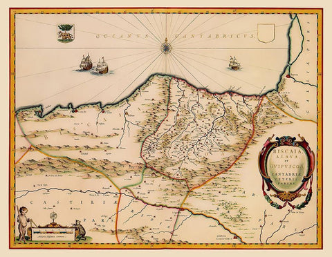 Europe Spain France Coast - Blaeu 1662 Black Ornate Wood Framed Art Print with Double Matting by Blaeu