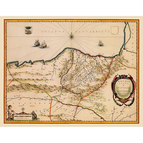 Europe Spain France Coast - Blaeu 1662 Black Modern Wood Framed Art Print by Blaeu
