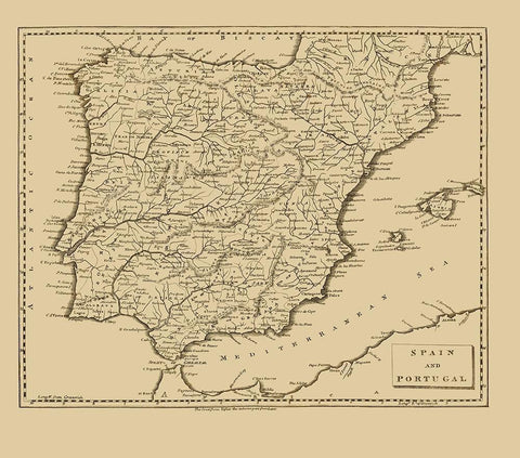 Spain Portugal - Thomas 1812 Black Ornate Wood Framed Art Print with Double Matting by Thomas