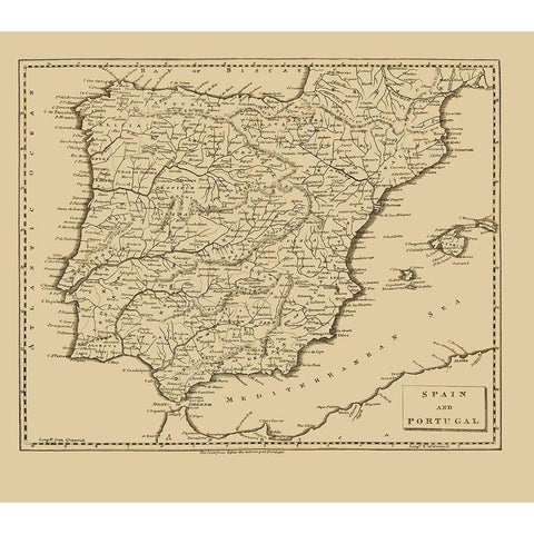 Spain Portugal - Thomas 1812 Black Modern Wood Framed Art Print with Double Matting by Thomas