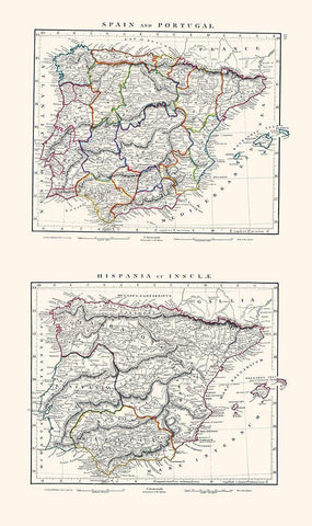 Spain Portugal - Arrowsmith 1828 White Modern Wood Framed Art Print with Double Matting by Arrowsmith