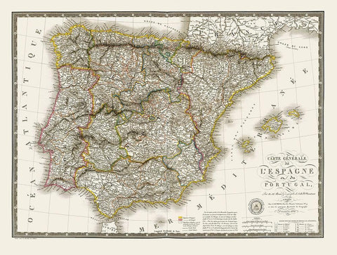 Spain Portugal - Brue 1824 White Modern Wood Framed Art Print with Double Matting by Brue