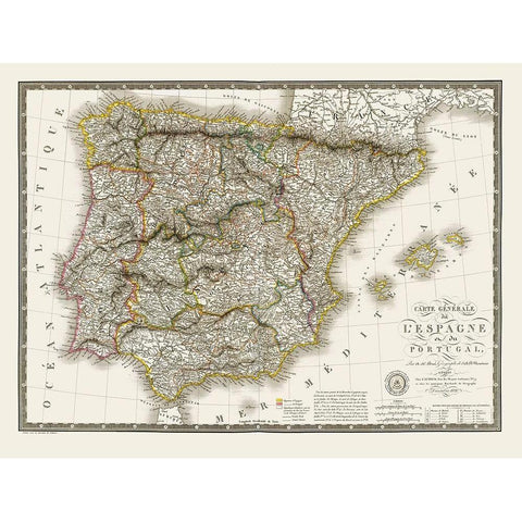Spain Portugal - Brue 1824 Gold Ornate Wood Framed Art Print with Double Matting by Brue