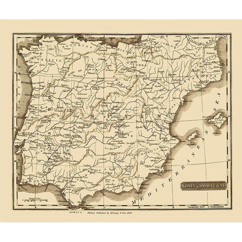 Spain Portugal - Carey 1820 Black Modern Wood Framed Art Print with Double Matting by Carey