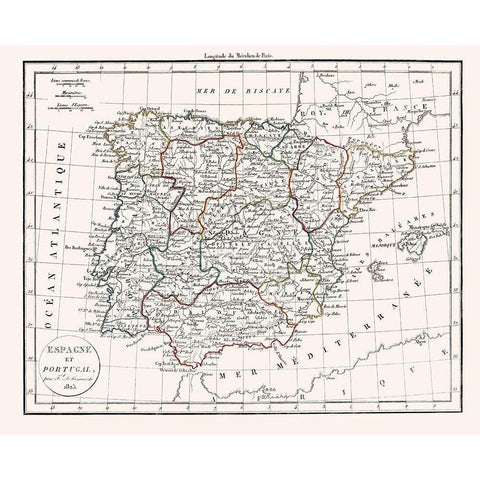 Spain Portugal - Delamarche 1823 White Modern Wood Framed Art Print by Delamarche
