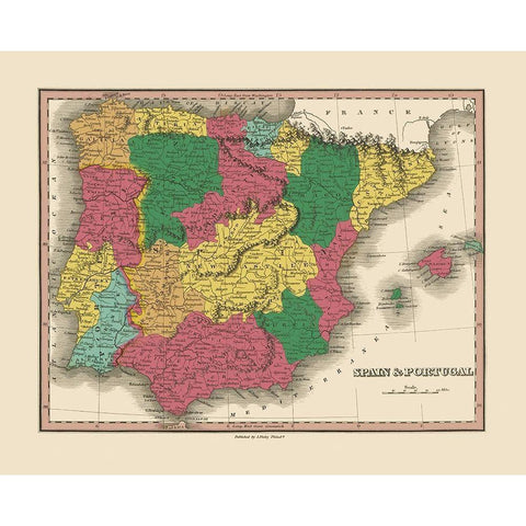 Spain Portugal - Finley 1833 Gold Ornate Wood Framed Art Print with Double Matting by Finley