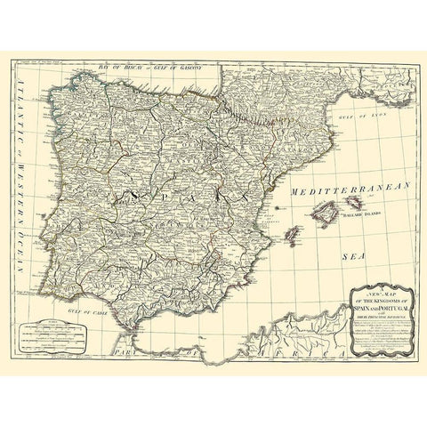Kingdoms Spain Portugal - Sayer 1790 Black Modern Wood Framed Art Print by Sayer