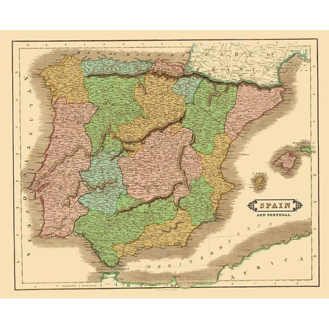 Spain Portugal - Hamilton 1831 White Modern Wood Framed Art Print by Hamilton