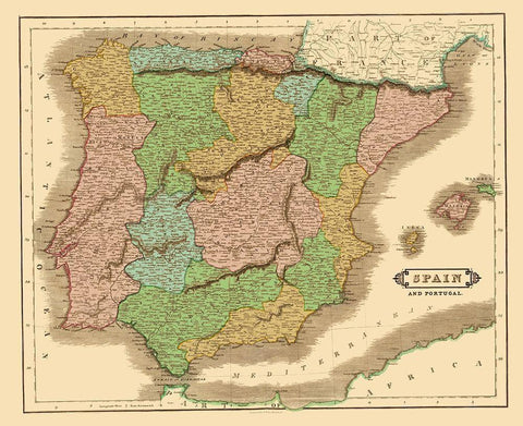 Spain Portugal - Hamilton 1831 White Modern Wood Framed Art Print with Double Matting by Hamilton