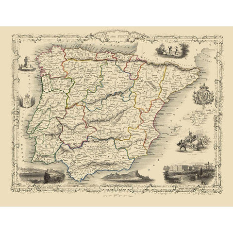 Spain Portugal - Martin 1851 Black Modern Wood Framed Art Print with Double Matting by Martin