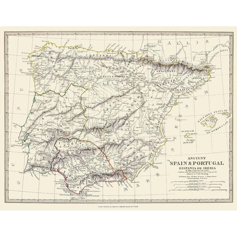 Spain Portugal - Chapman 1864 Gold Ornate Wood Framed Art Print with Double Matting by Chapman