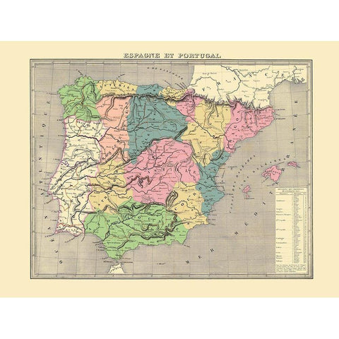 Spain Portugal - Goujon 1838 Black Modern Wood Framed Art Print by Goujon