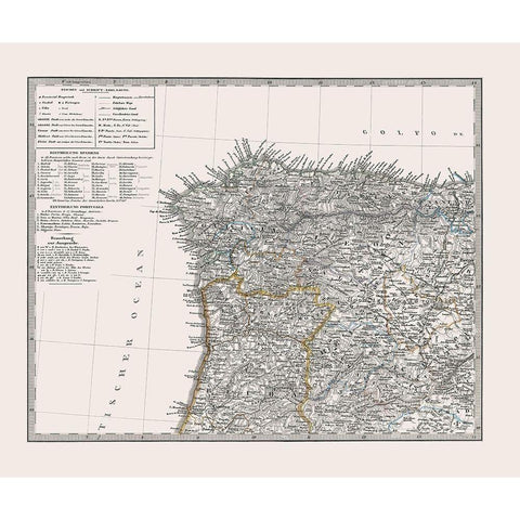 Spain Portugal - Perthes 1865 Black Modern Wood Framed Art Print by Perthes