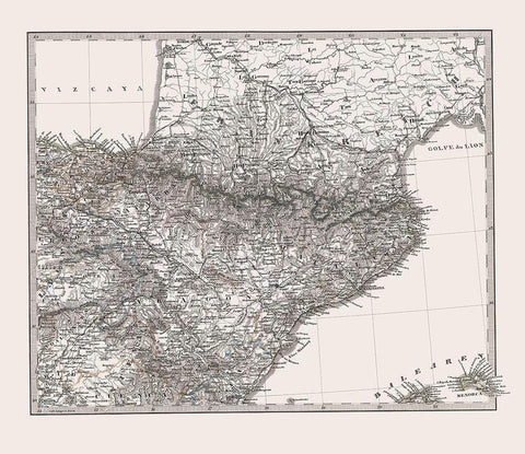 Northeast Spain Portugal - Perthes 1865 White Modern Wood Framed Art Print with Double Matting by Perthes