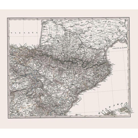 Northeast Spain Portugal - Perthes 1865 Gold Ornate Wood Framed Art Print with Double Matting by Perthes