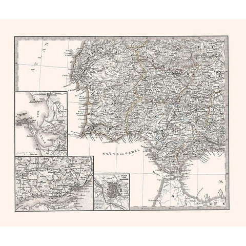 Southwest Spain Portugal - Perthes 1865 White Modern Wood Framed Art Print by Perthes