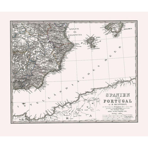 Spain Portugal - Perthes 1865 Gold Ornate Wood Framed Art Print with Double Matting by Perthes