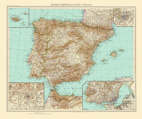 Spain Portugal - Touring Club Italiano 1929 White Modern Wood Framed Art Print with Double Matting by Touring Club Italiano