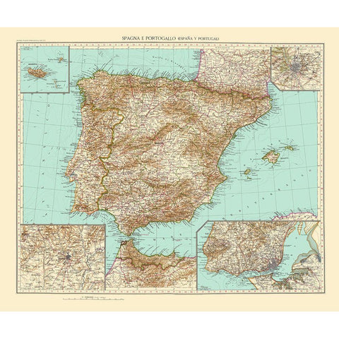 Spain Portugal - Touring Club Italiano 1929 Black Modern Wood Framed Art Print by Touring Club Italiano