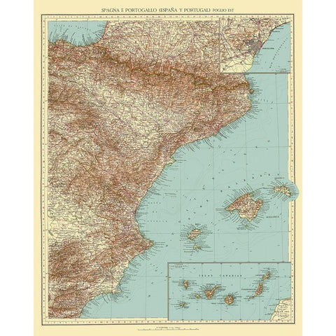 Eastern Spain - Touring Club Italiano 1929 Gold Ornate Wood Framed Art Print with Double Matting by Touring Club Italiano