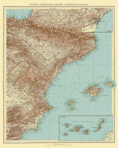 Eastern Spain - Touring Club Italiano 1929 Black Ornate Wood Framed Art Print with Double Matting by Touring Club Italiano