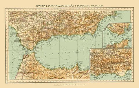 Southern Spain - Touring Club Italiano 1929 White Modern Wood Framed Art Print with Double Matting by Touring Club Italiano