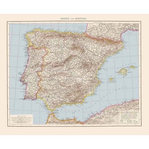 Spain Portugal - Andree 1893 Black Modern Wood Framed Art Print with Double Matting by Andree