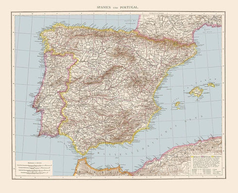 Spain Portugal - Andree 1893 Black Ornate Wood Framed Art Print with Double Matting by Andree