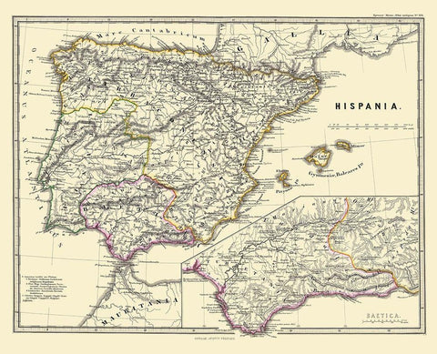 Hispania Iberian Peninsula - Perthes 1865 White Modern Wood Framed Art Print with Double Matting by Perthes