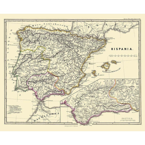 Hispania Iberian Peninsula - Perthes 1865 White Modern Wood Framed Art Print by Perthes