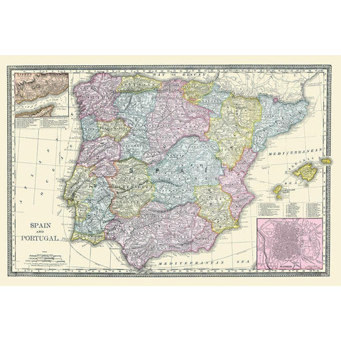 Spain Portugal - Rand McNally 1889 Black Modern Wood Framed Art Print by Rand McNally