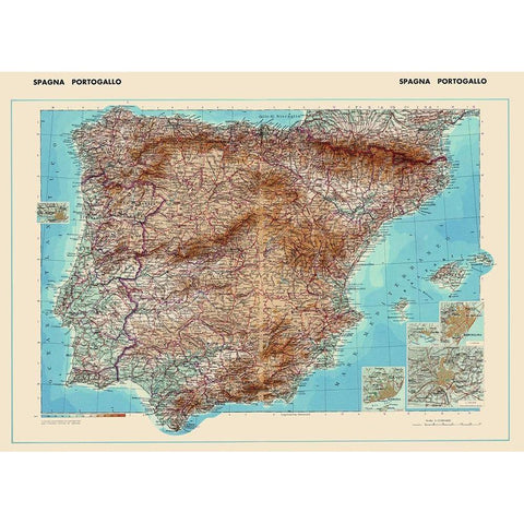 Spain Portugal - Di Agostini 1952 Black Modern Wood Framed Art Print by Di Agostini