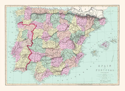 Spain Portugal - Williams 1873 White Modern Wood Framed Art Print with Double Matting by Williams