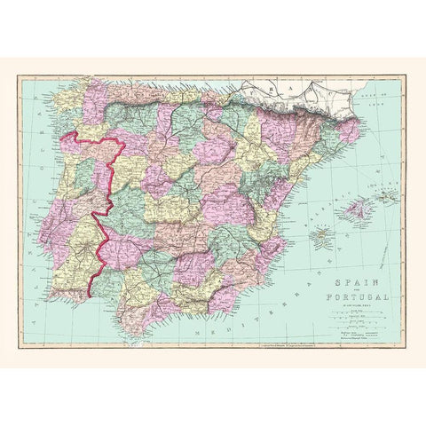 Spain Portugal - Williams 1873 Black Modern Wood Framed Art Print by Williams