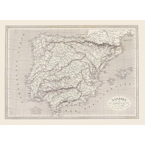 Spain Portugal - Monin 1837 Gold Ornate Wood Framed Art Print with Double Matting by Monin