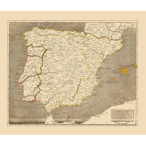 Spain Portugal - Thomas 1812 Gold Ornate Wood Framed Art Print with Double Matting by Thomas