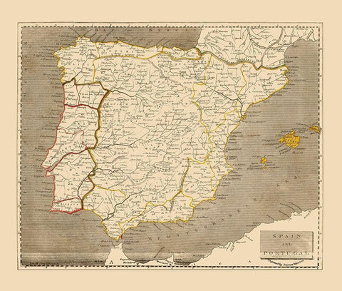 Spain Portugal - Thomas 1812 Black Ornate Wood Framed Art Print with Double Matting by Thomas
