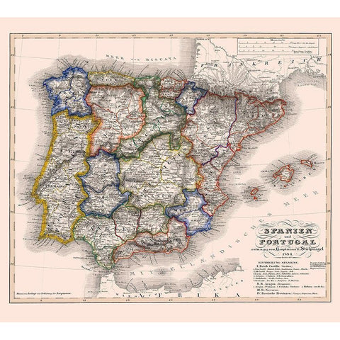 Spain Portugal - Perthes 1834 White Modern Wood Framed Art Print by Perthes