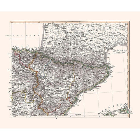 Northeast Spain - Perthes 1850 Gold Ornate Wood Framed Art Print with Double Matting by Perthes