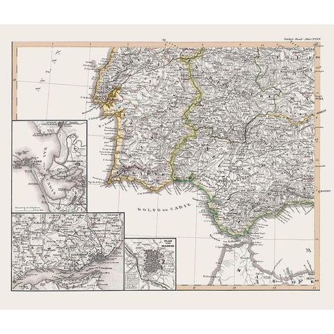 Southwest Spain Portugal - Perthes 1850 Black Modern Wood Framed Art Print with Double Matting by Perthes