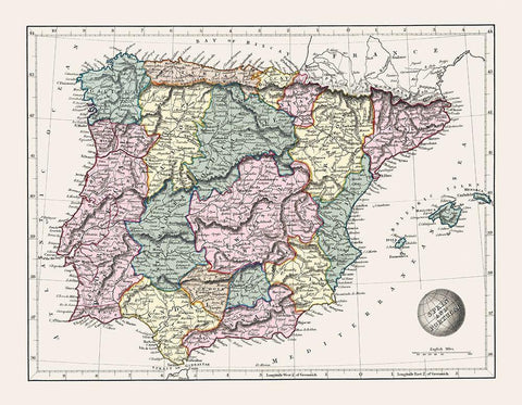 Spain Portugal - Arrowsmith 1825 White Modern Wood Framed Art Print with Double Matting by Arrowsmith