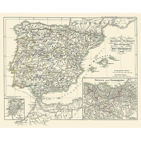 Spain Portugal - Perthes 1854 White Modern Wood Framed Art Print by Perthes