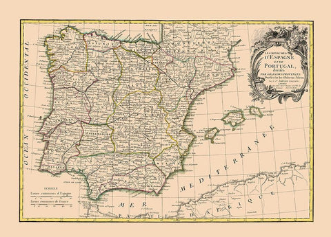 Spain Portugal - Lattre 1760 Black Ornate Wood Framed Art Print with Double Matting by Lattre
