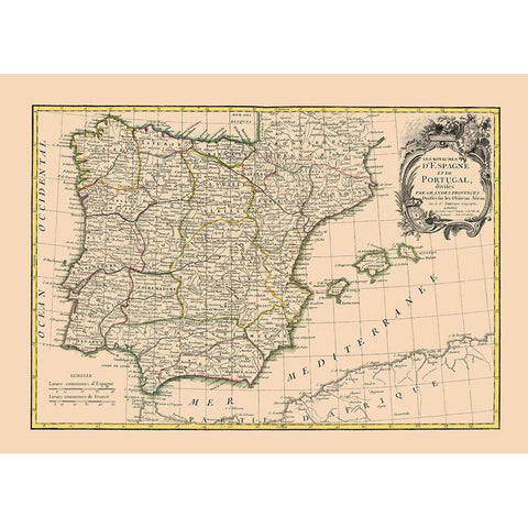 Spain Portugal - Lattre 1760 Black Modern Wood Framed Art Print by Lattre